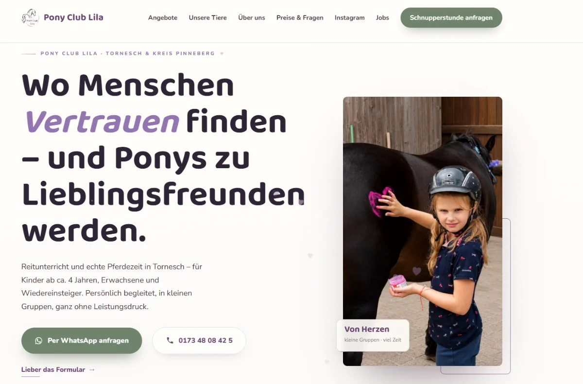 Startseite der Website ponyclublila.de